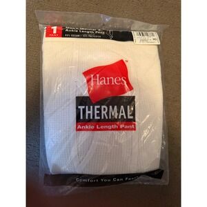 Hanes Mens Thermal Ankle Length Pant White Waffle Knit Long Johns Medium 2540-EC